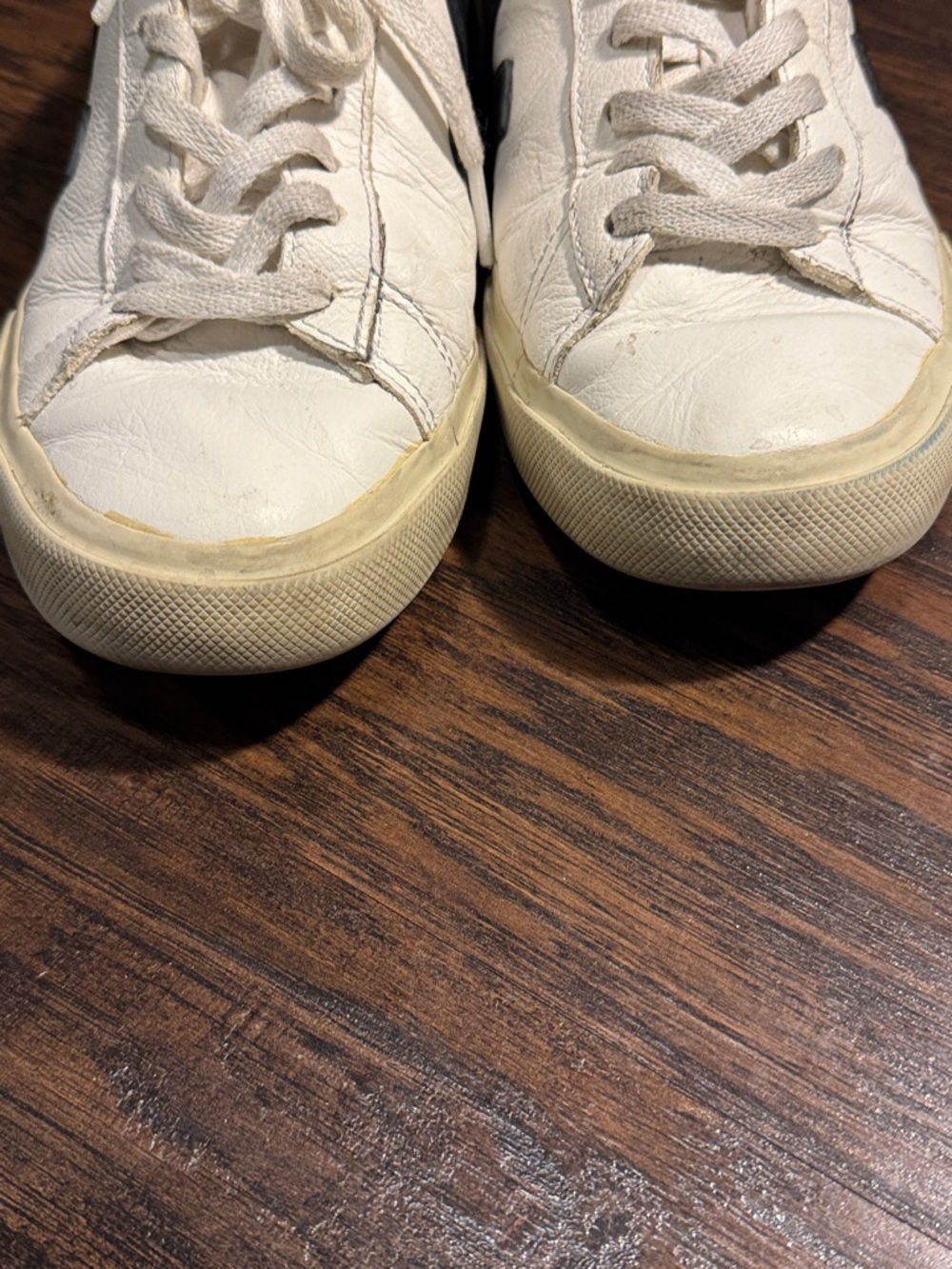 Veja Cream Leather Sneakers with Black V Accents - Picture 10 of 10